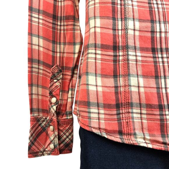 Y2k True Religion Fresh Peach Plaid Button Down Shirt Western Styling Gold Logo - Picture 7 of 16